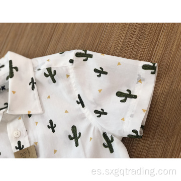 Camisa de manga corta 100% algodón con estampado completo de cactus para niños